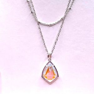 Kendra Scott Cory silver double strand necklace with iridescent dichroic glass